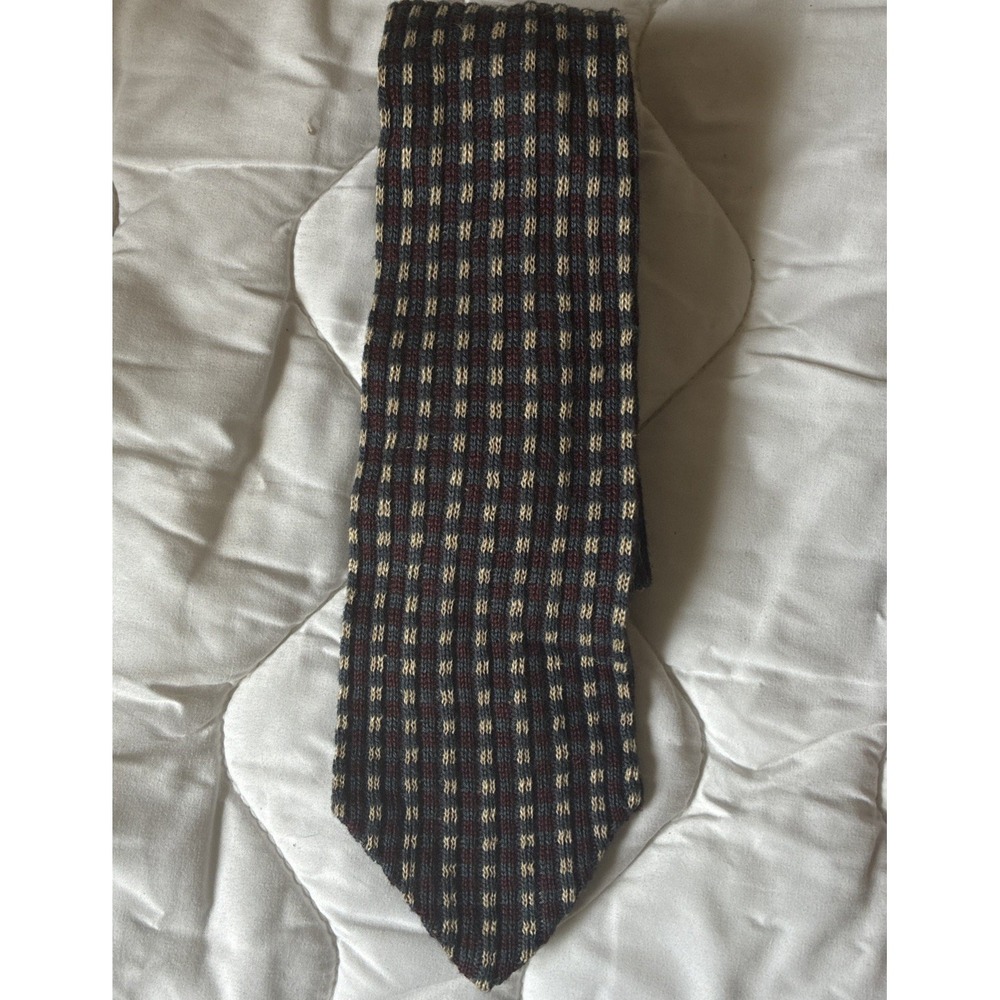 VTG Rooster-Men's Viscose & Cotton 55" Knit Necktie USA Burgundy/Brown/Cream